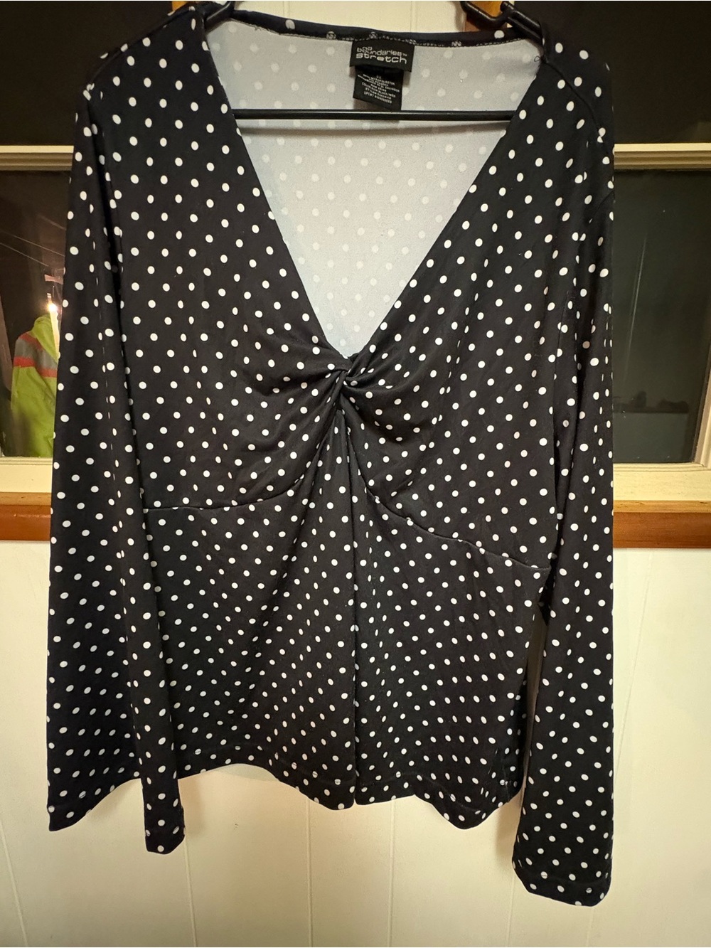 No Boundaries Black Polka Dot Twist-Front Long Sleeve Top